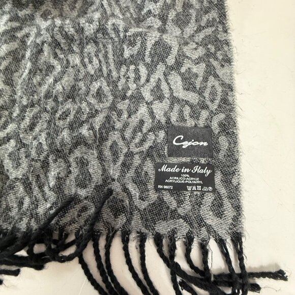 Cejon Womens Italian Scarf Grey Leopard Print Winter Warm Fringe Accent - Picture 5 of 11